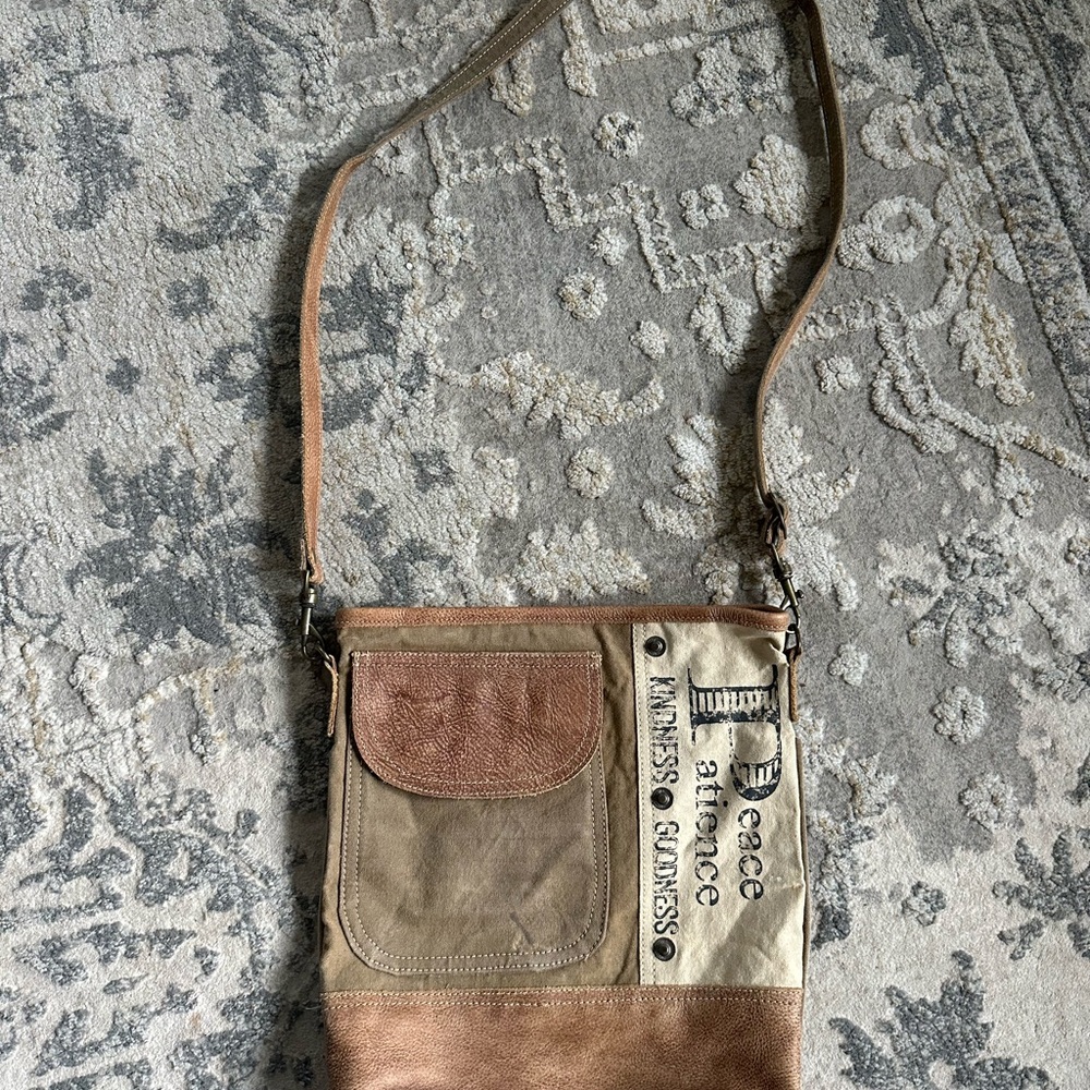 Peace & Patience Recycled Canvas Faux Leather Crossbody Bag